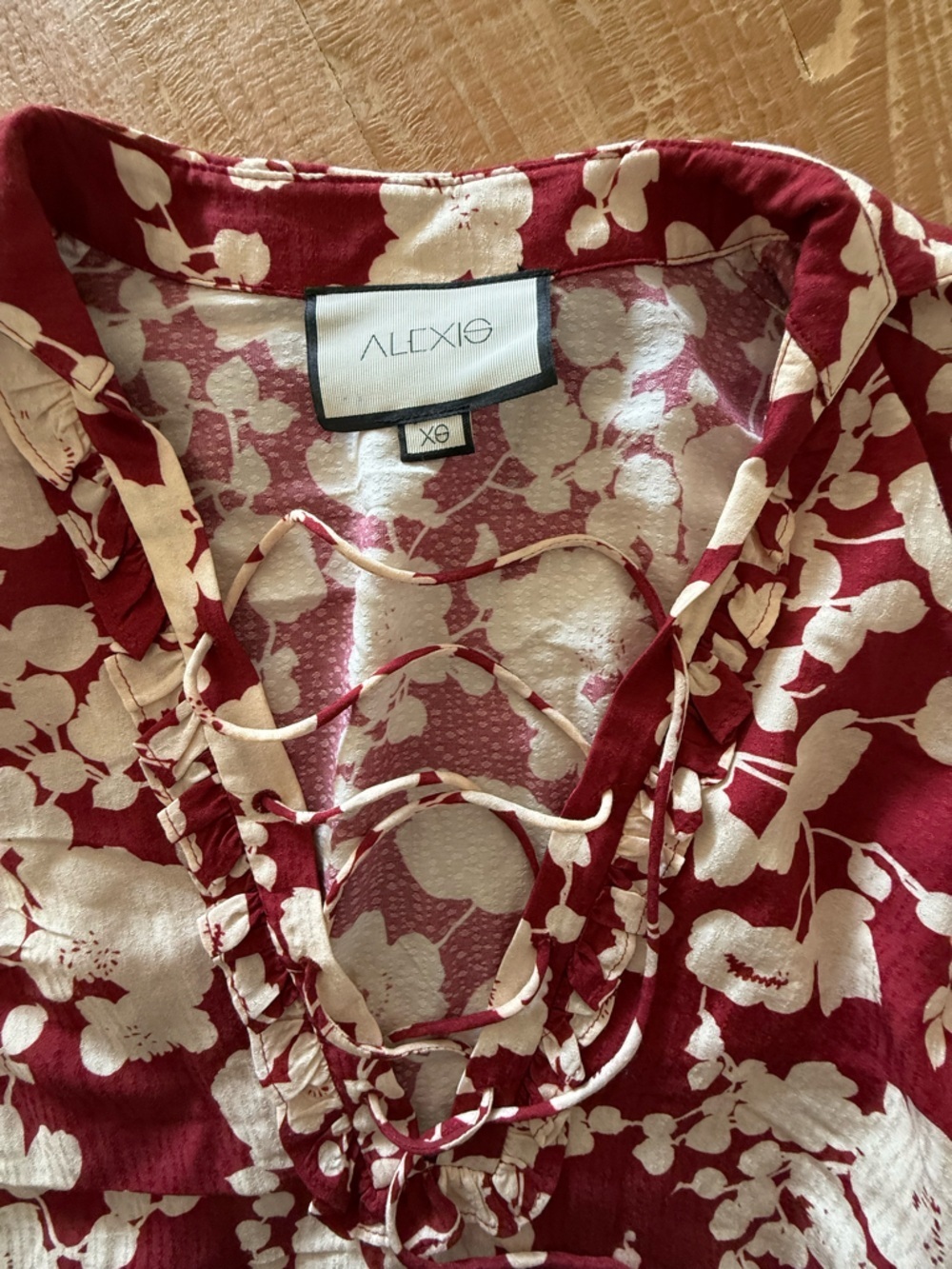 Alexis Red and Cream Floral Lace-Up Blouse - Picture 4 of 6